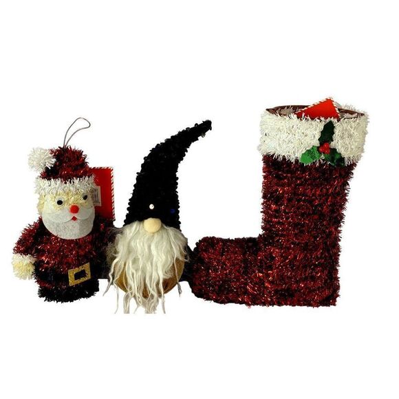 Tabletop Christmas Decorations 3 Pc Bright Boot Santa Knome Holiday Colors NEW - Picture 1 of 4